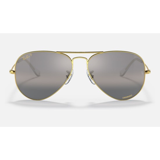 AVIATOR CHROMANCE
Lenses: Polarized Silver/Grey Chromance Mirror  +  Frame: Legend Gold